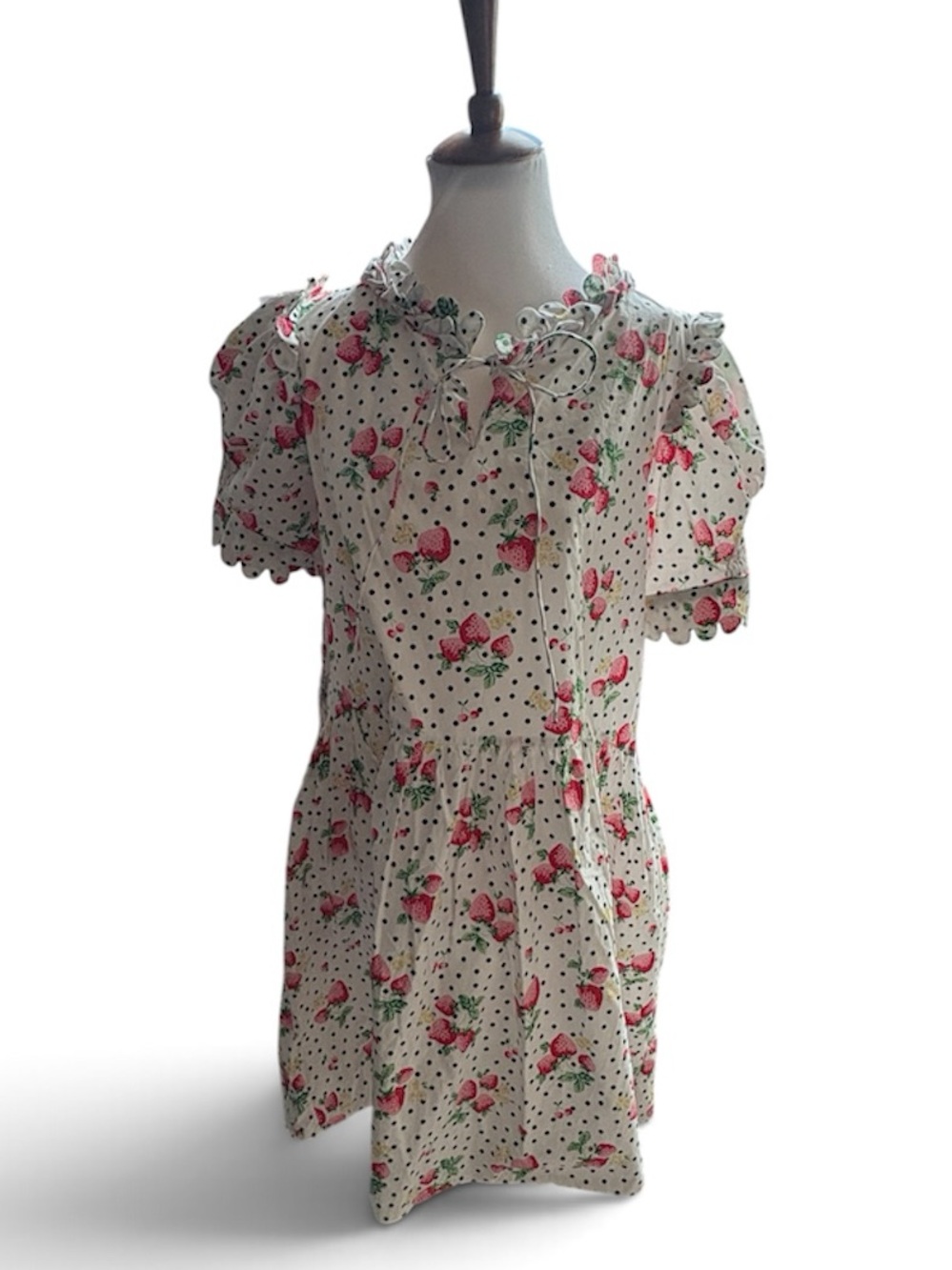 White Floral Ruffle Neck Casual Dress